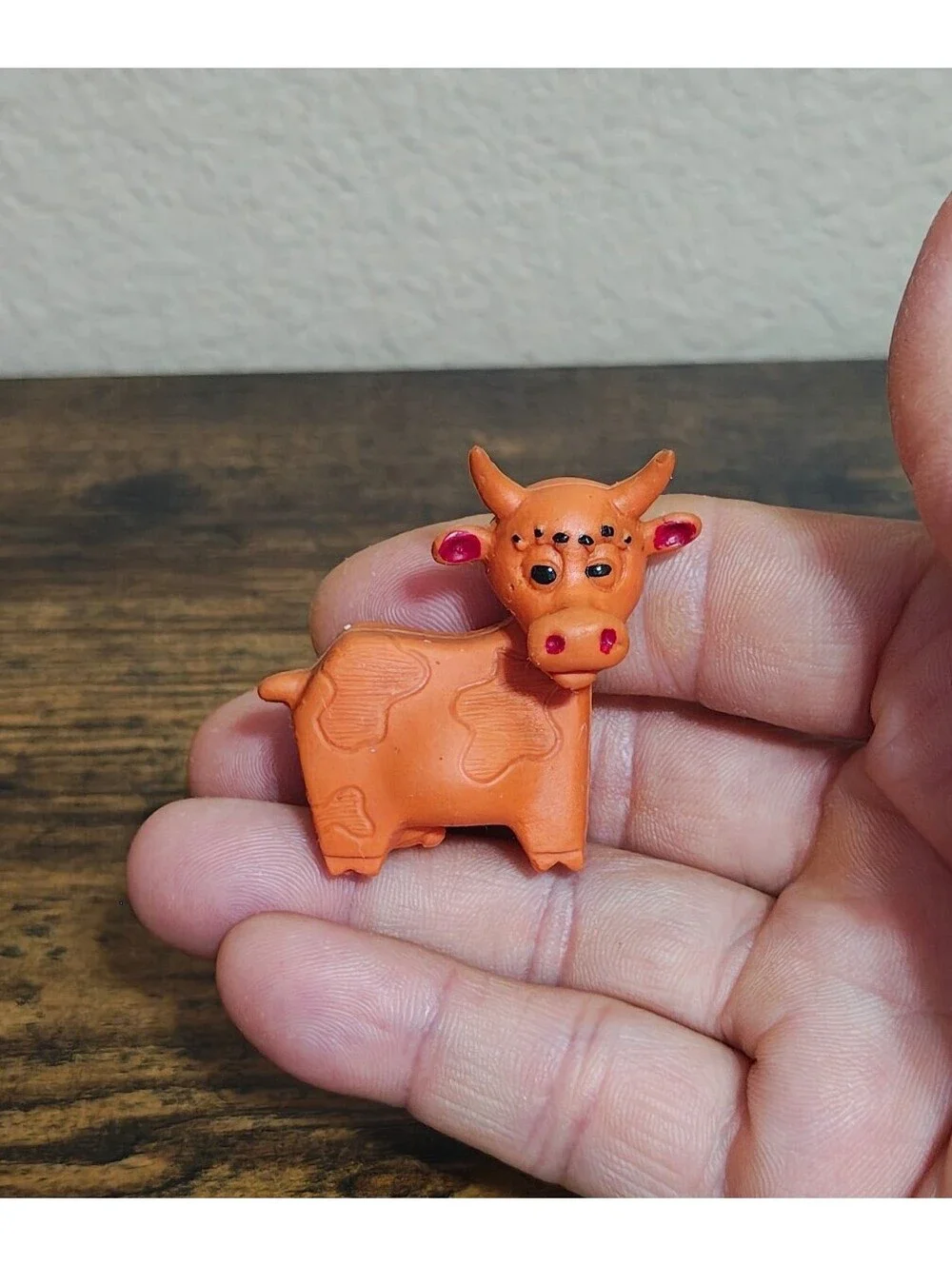 1960s Diener Industries Rubber Orange Cow Eraser Figurine